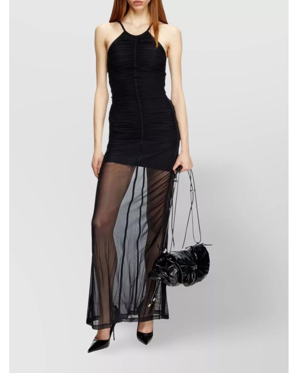 DIESEL Black Ruched Semi-Sheer Maxi Dress