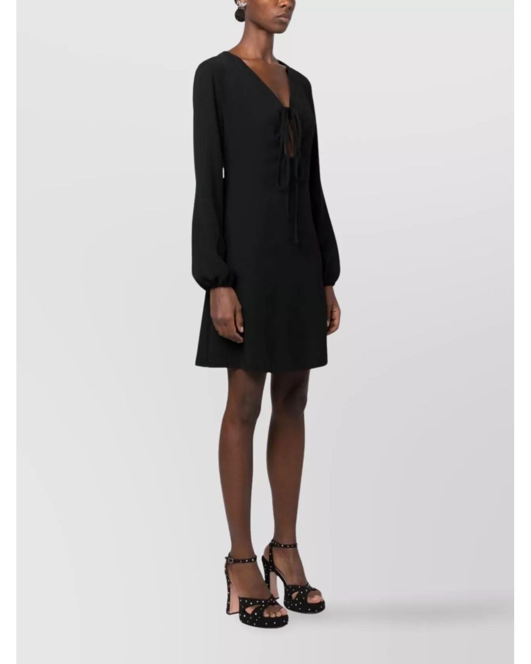 P.A.R.O.S.H. Black V-Neck Keyhole Mini Dress