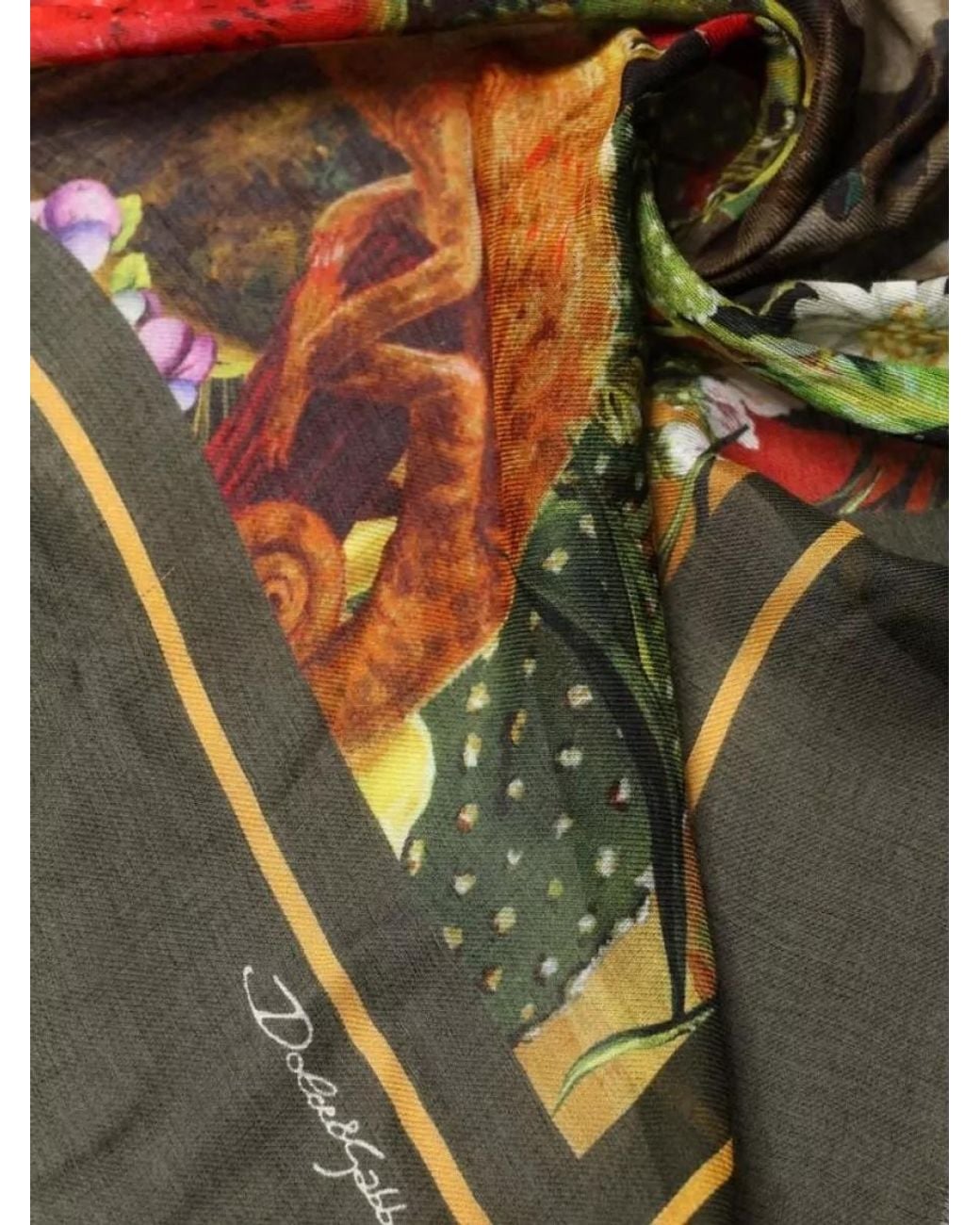 Dolce & Gabbana Green Cashmere Modal Jungle Print Scarf