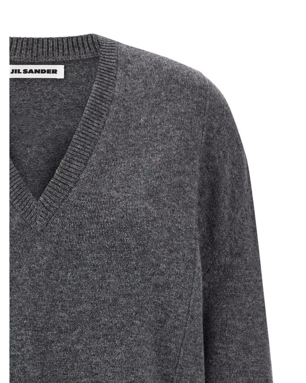 Jil Sander Gray V-Neck Cashmere Blend Sweater