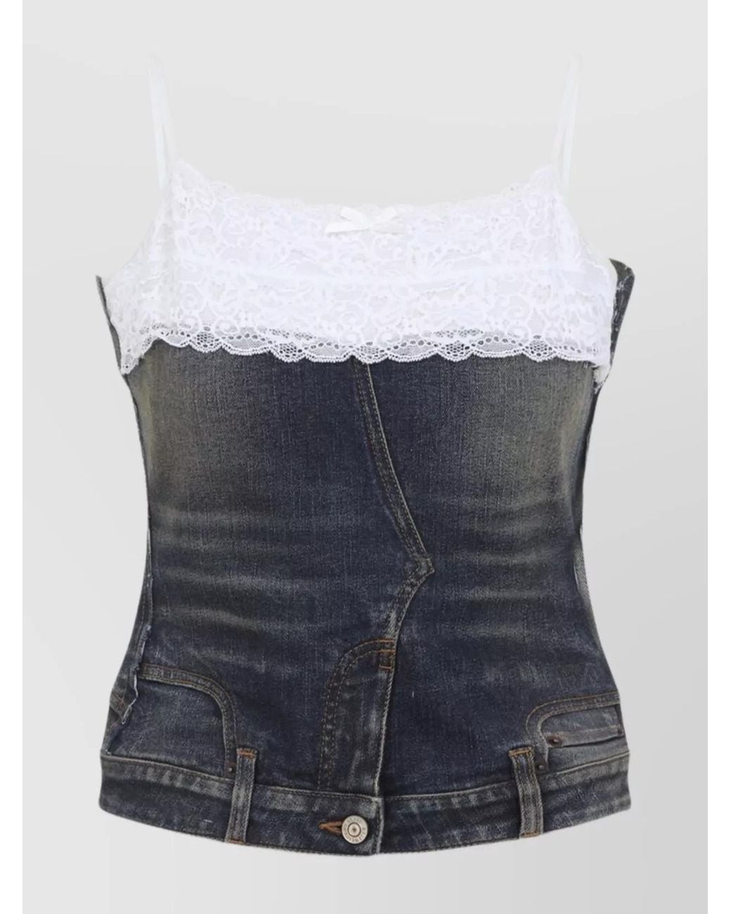 Balenciaga Blue Denim Patched Rhinestone-Embellished Tank Top