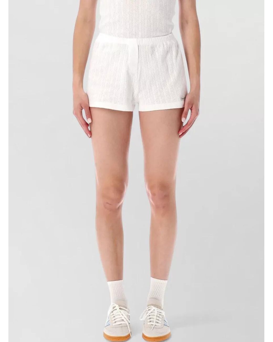 Sporty & Rich White Cotton Pointelle Knit Shorts