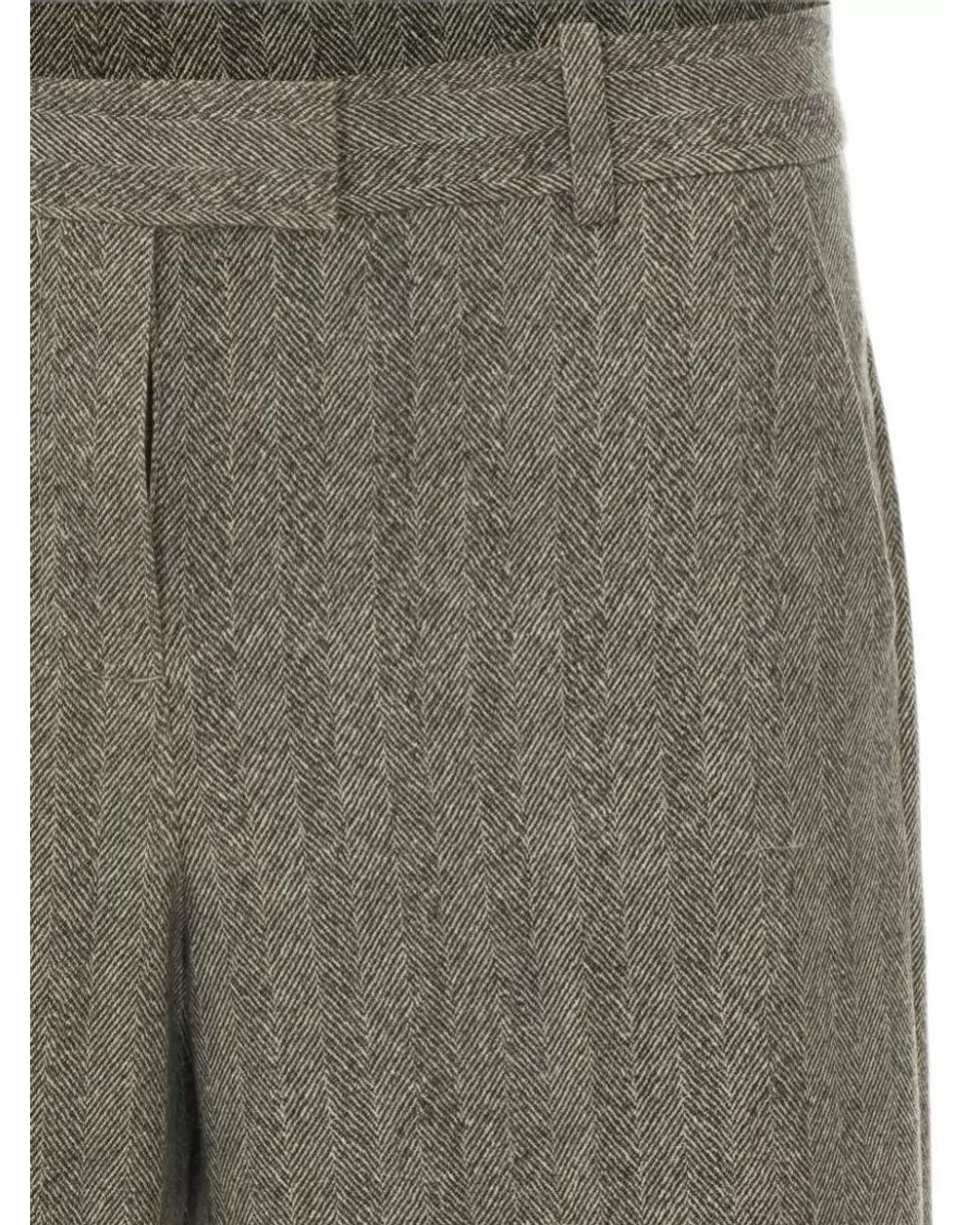 Circolo 1901 Gray Herringbone Straight-Leg Suit Trousers