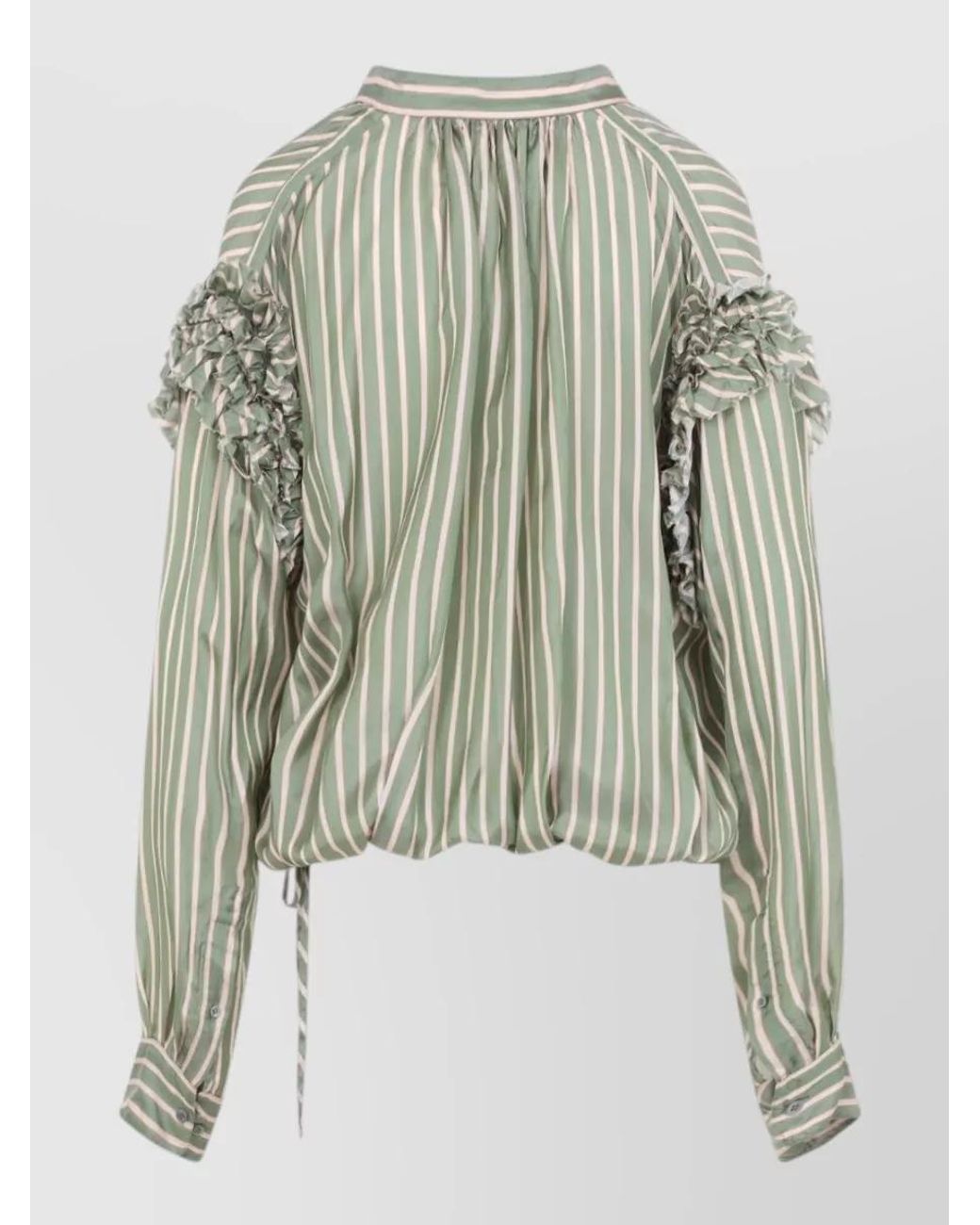Dries Van Noten Multicolor Striped Ruffled Wrap V-Neck Long-Sleeve Blouse