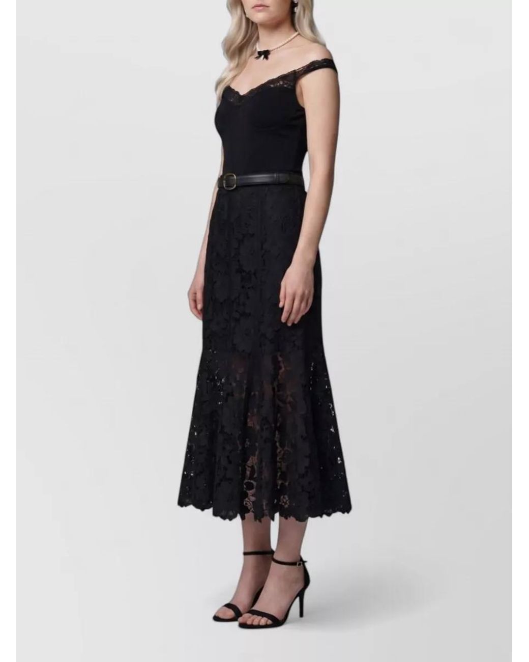 Self-Portrait Blue Lace High-Rise Flared Midi Skirt