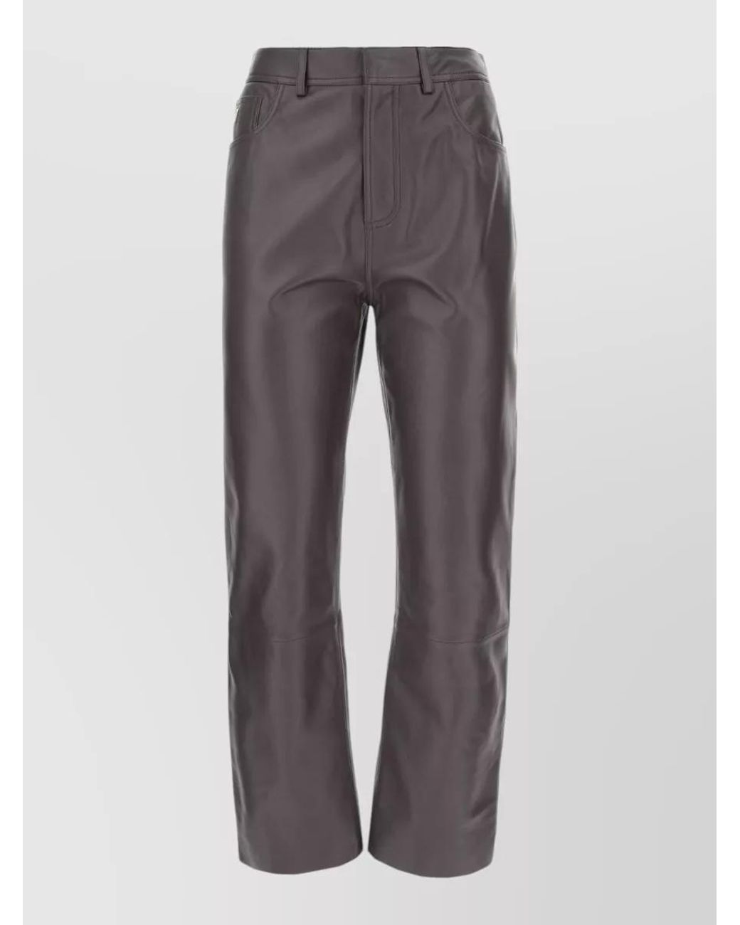 Alberta Ferretti Gray Leather Straight-Leg Trousers