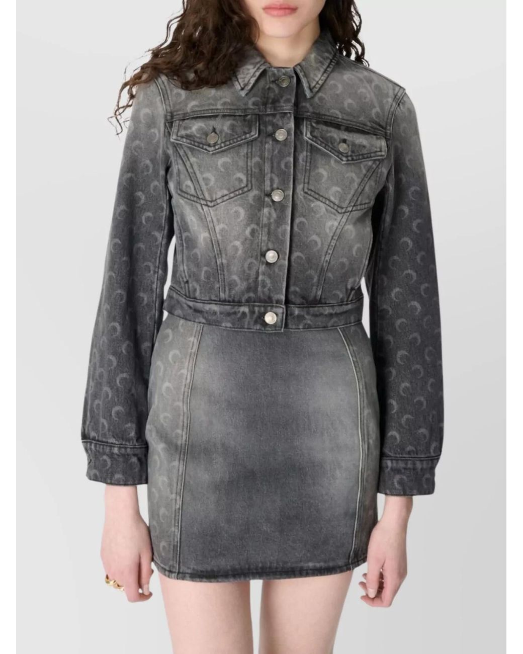 MARINE SERRE Gray Denim Cropped Jacket