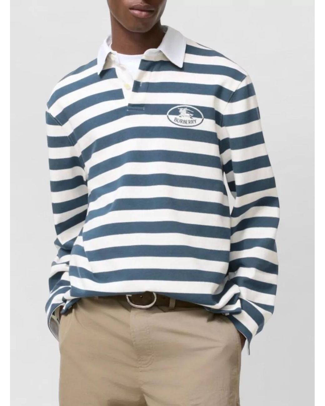 Burberry Blue Apos;S Striped Cotton Rugby Polo Shirt for men