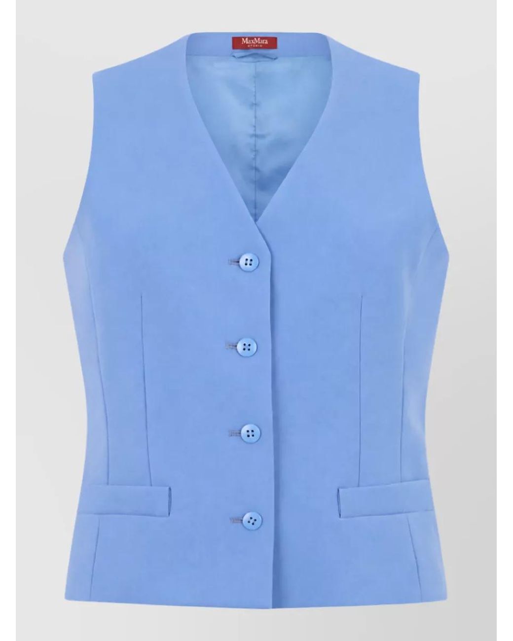 Max Mara Blue Wool V-Neck Sleeveless Sweater