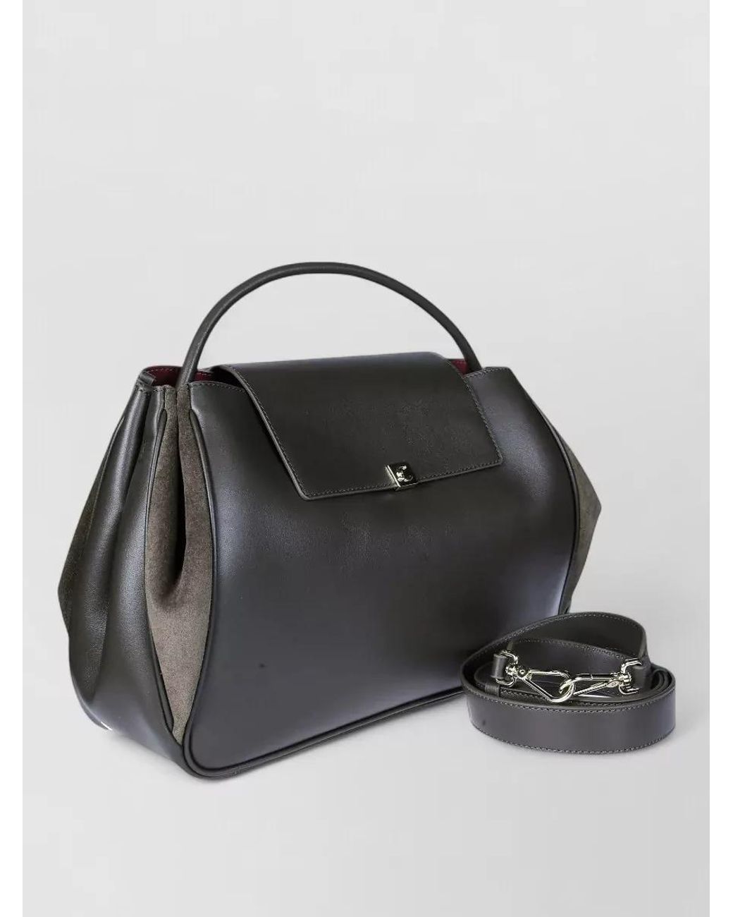 Coccinelle Gray Leather Suede-Paneled Shoulder Bag