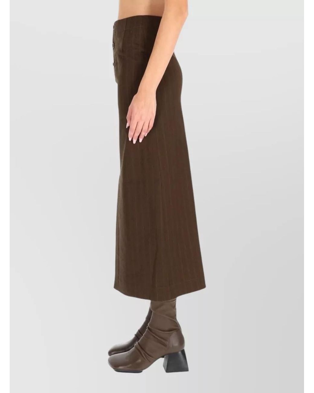 Uma Wang Brown High-Rise Midi Skirt