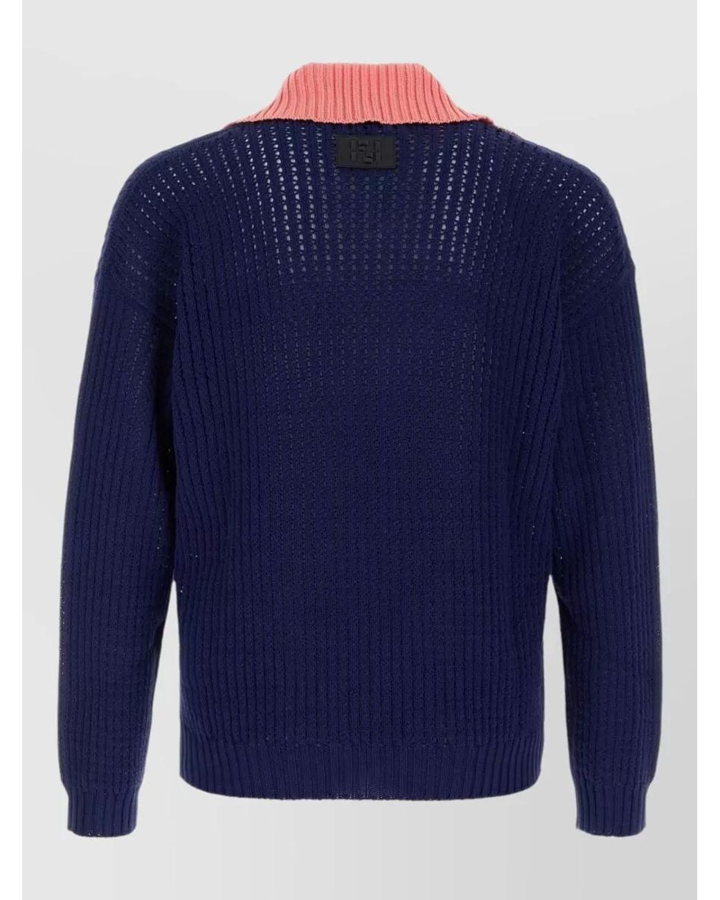 Fendi Blue Cotton Cable-Knit V-Neck Sweater for men