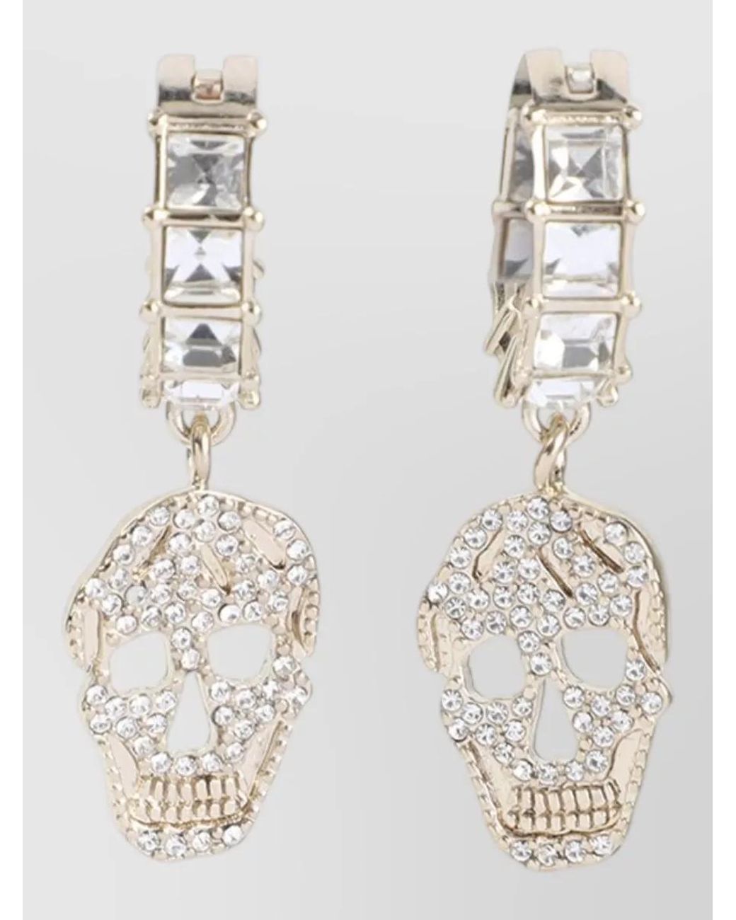 McQueen White Crystal-Embellished Hoop Earrings