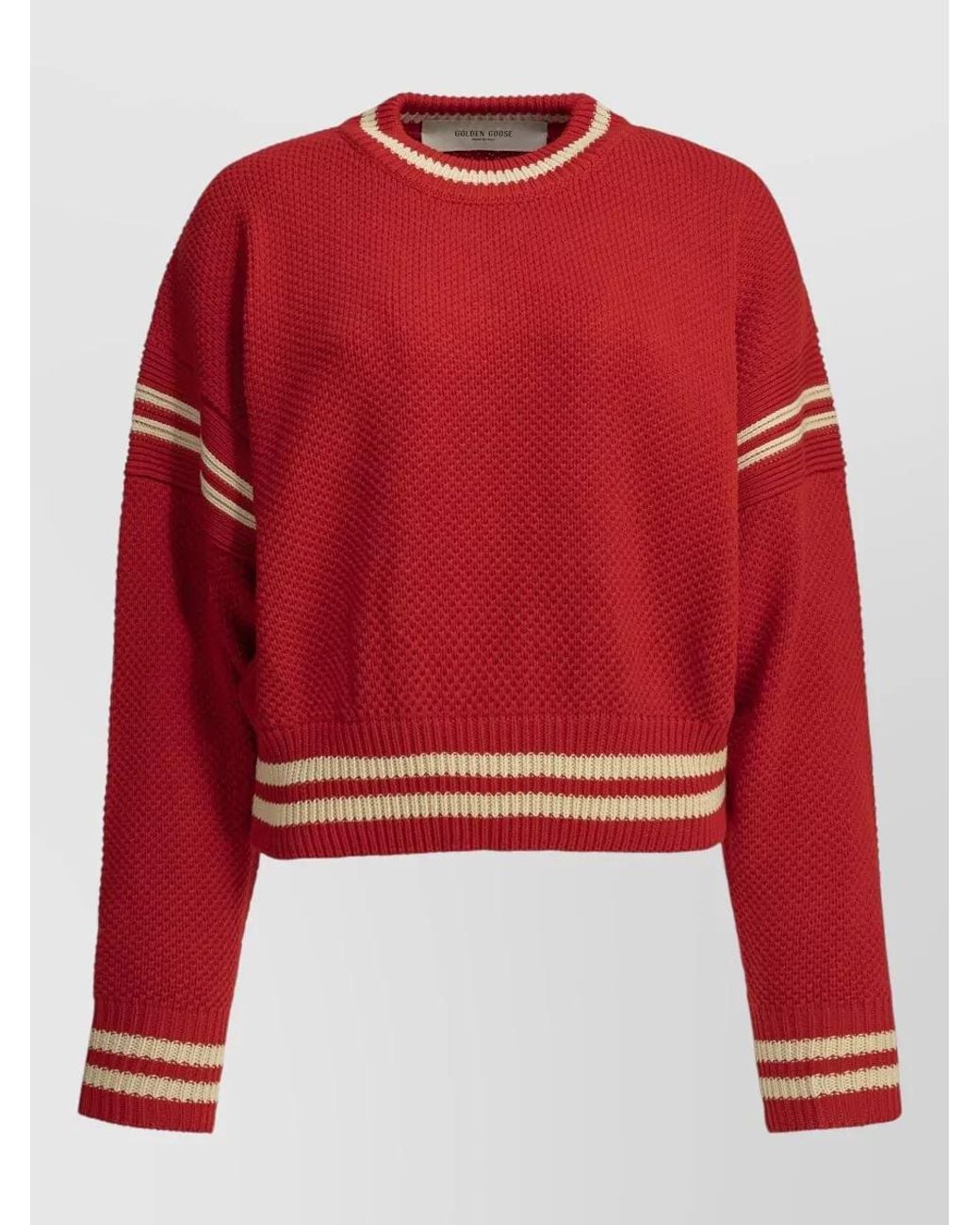 Golden Goose Deluxe Brand Red Cotton Waffle-Knit Striped Crewneck Sweatshirt