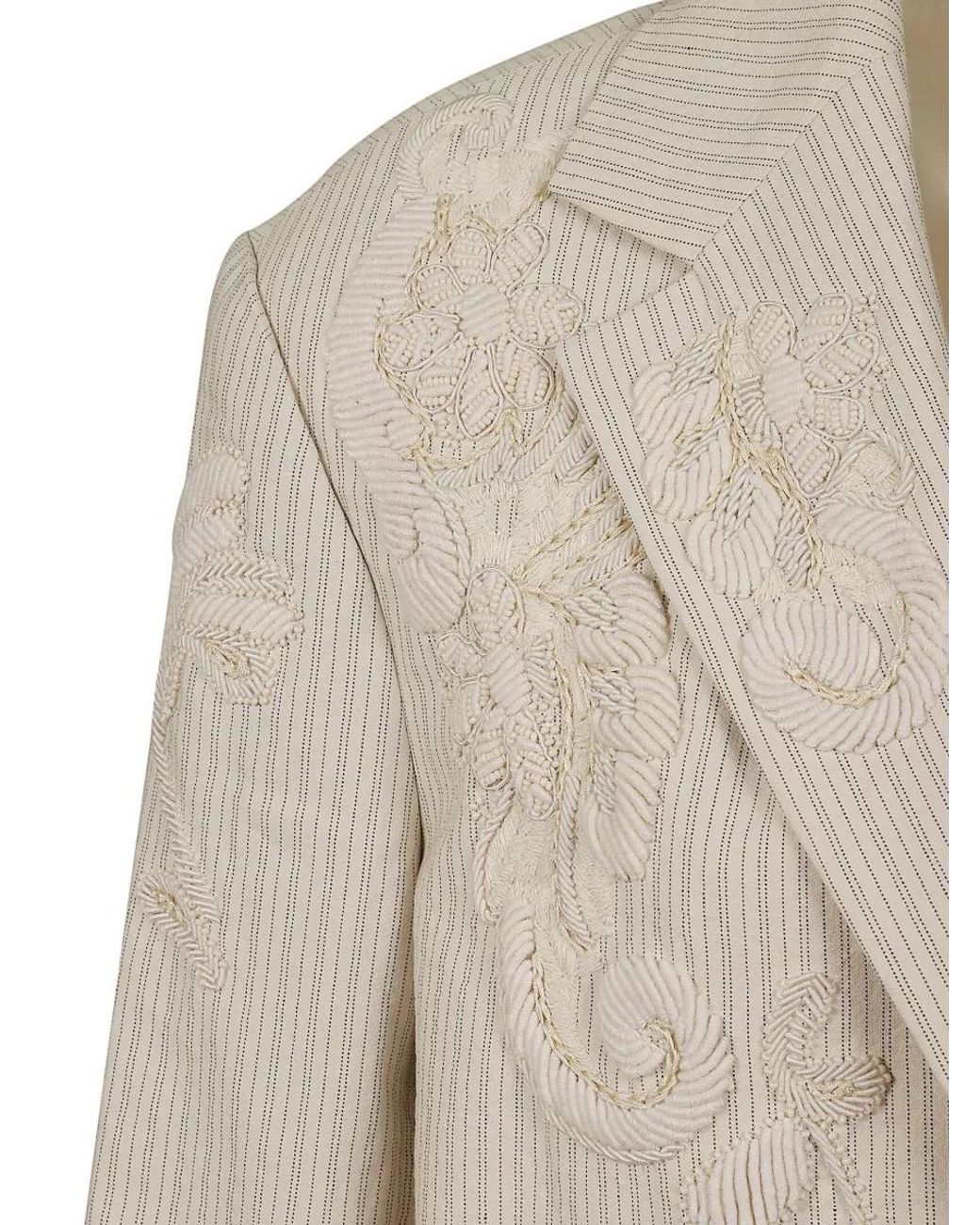 Dries Van Noten Natural Embroidered Striped Single-Breasted Blazer