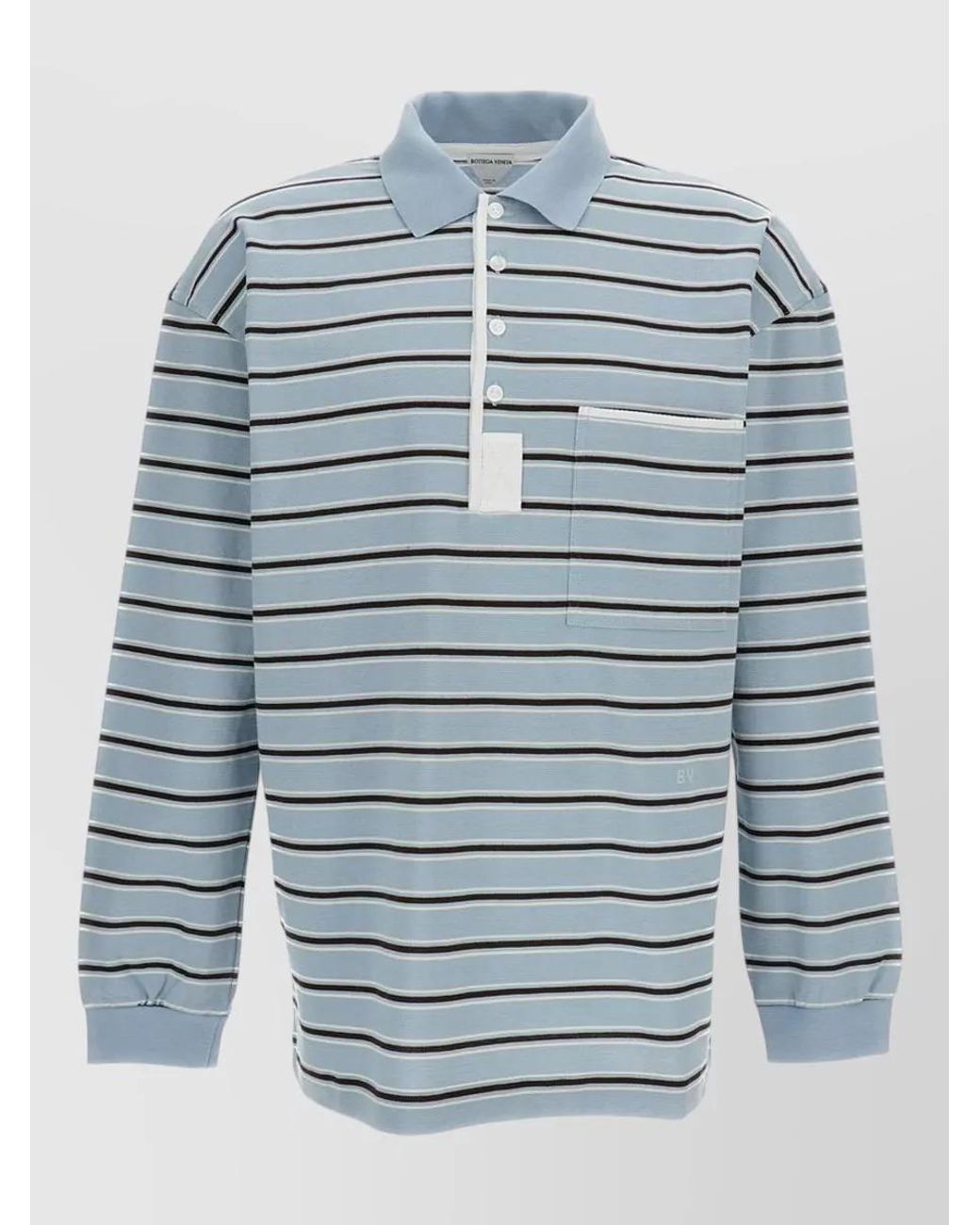 Bottega Veneta Blue Striped Cotton Long-Sleeve Polo Shirt for men