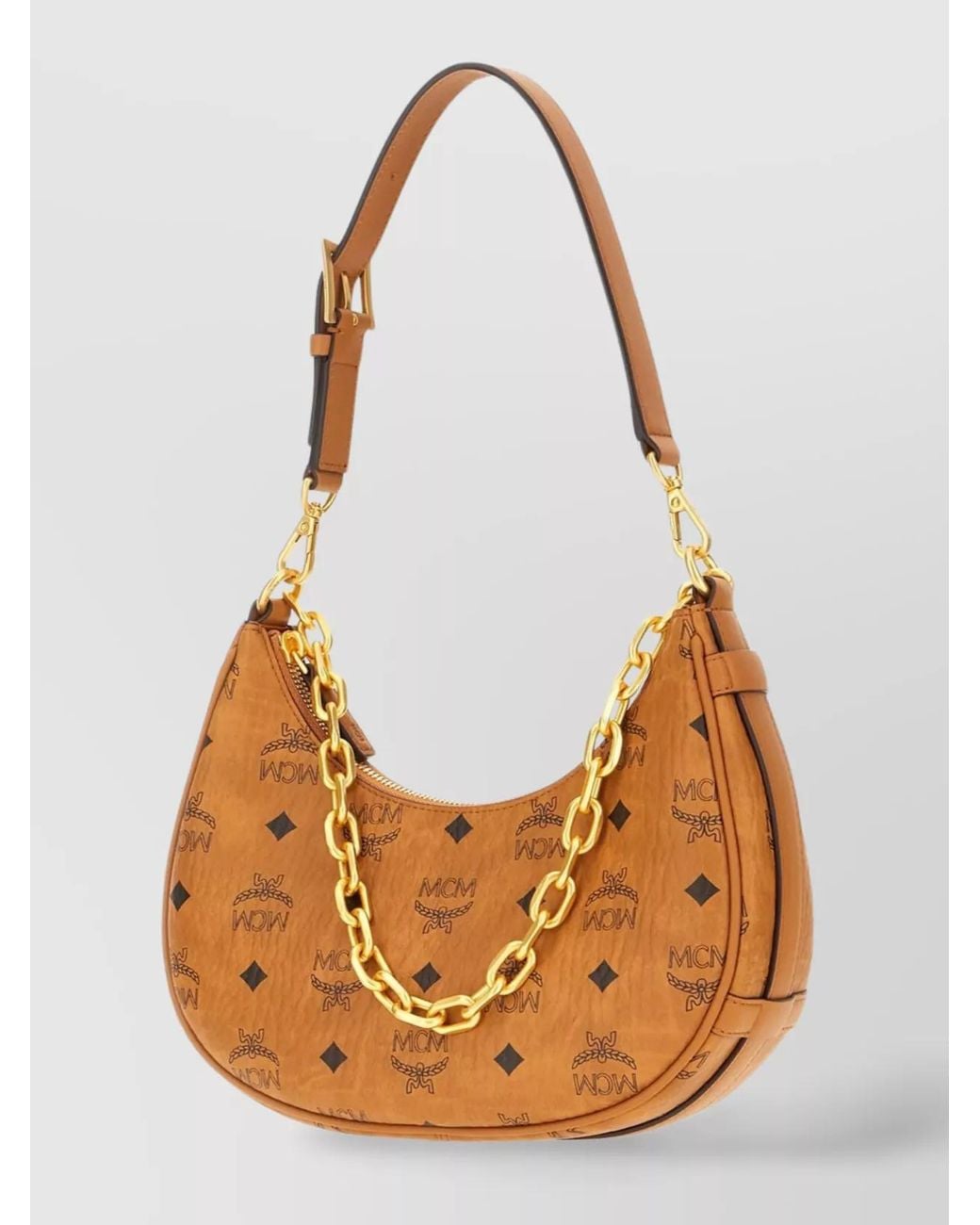MCM Orange Aren Crescent Hobo Printed Shoulder Bag