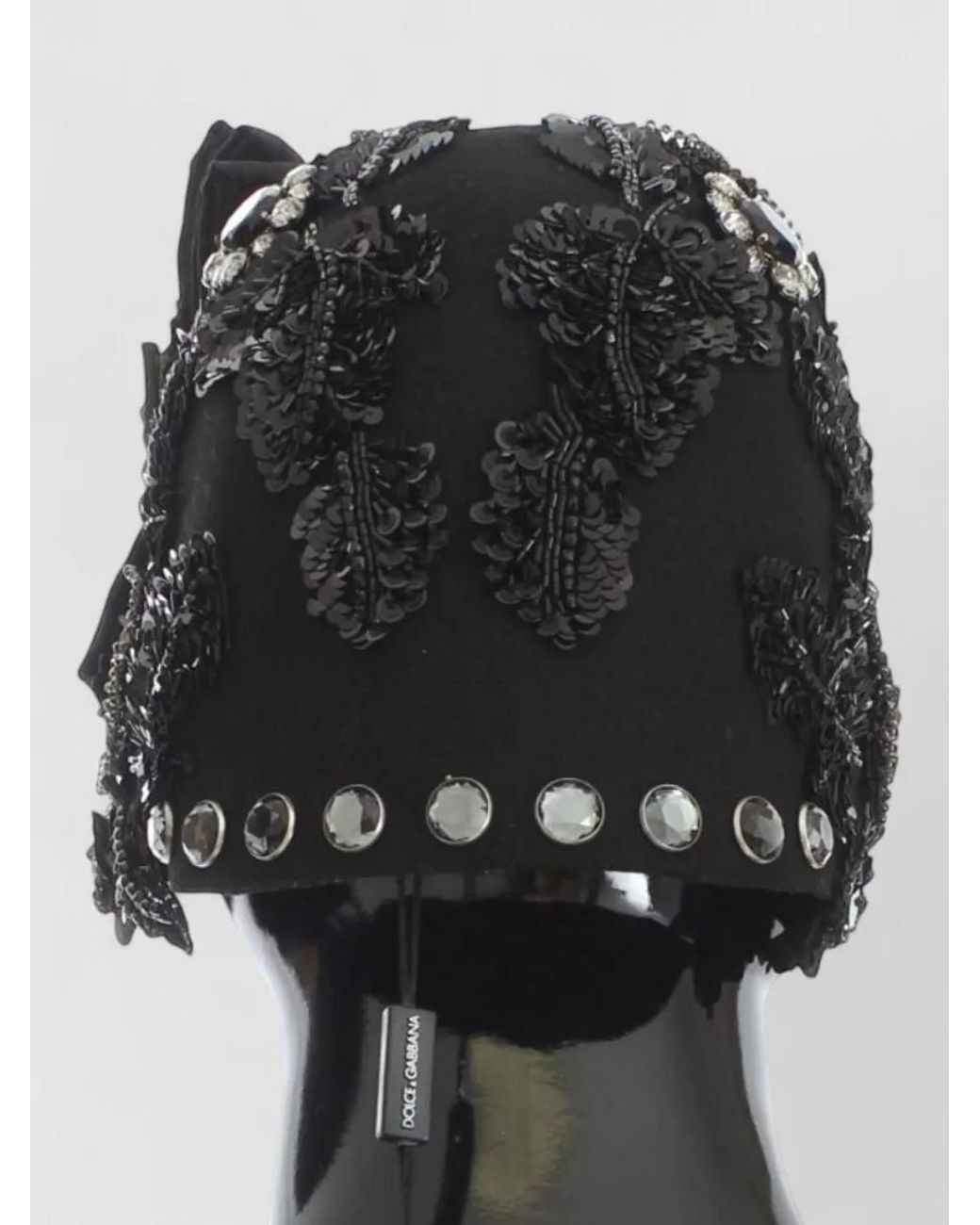 Dolce & Gabbana Black Wool Embellished Cloche Hat