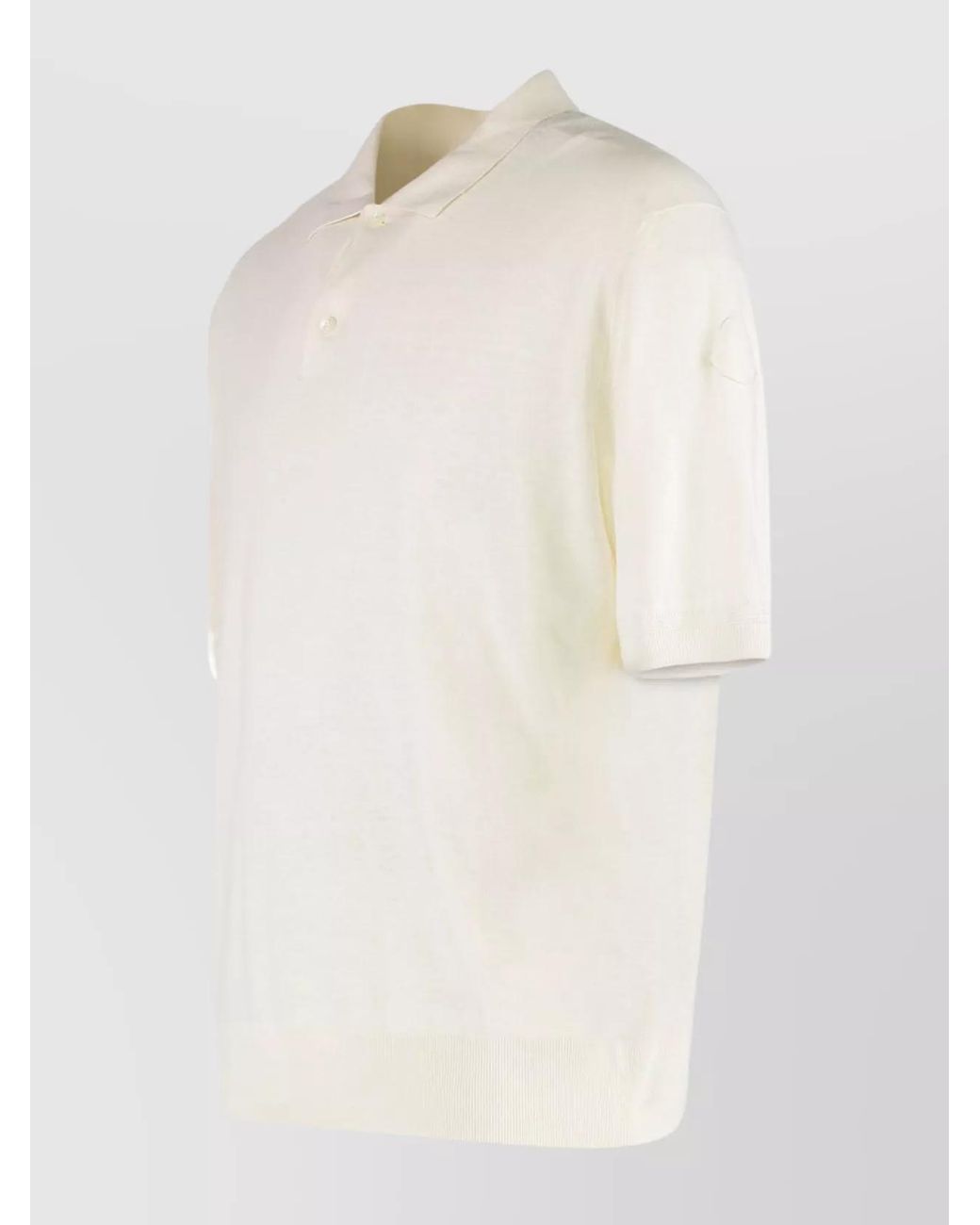 Moncler White Silk Linen Short Sleeve Polo Shirt for men