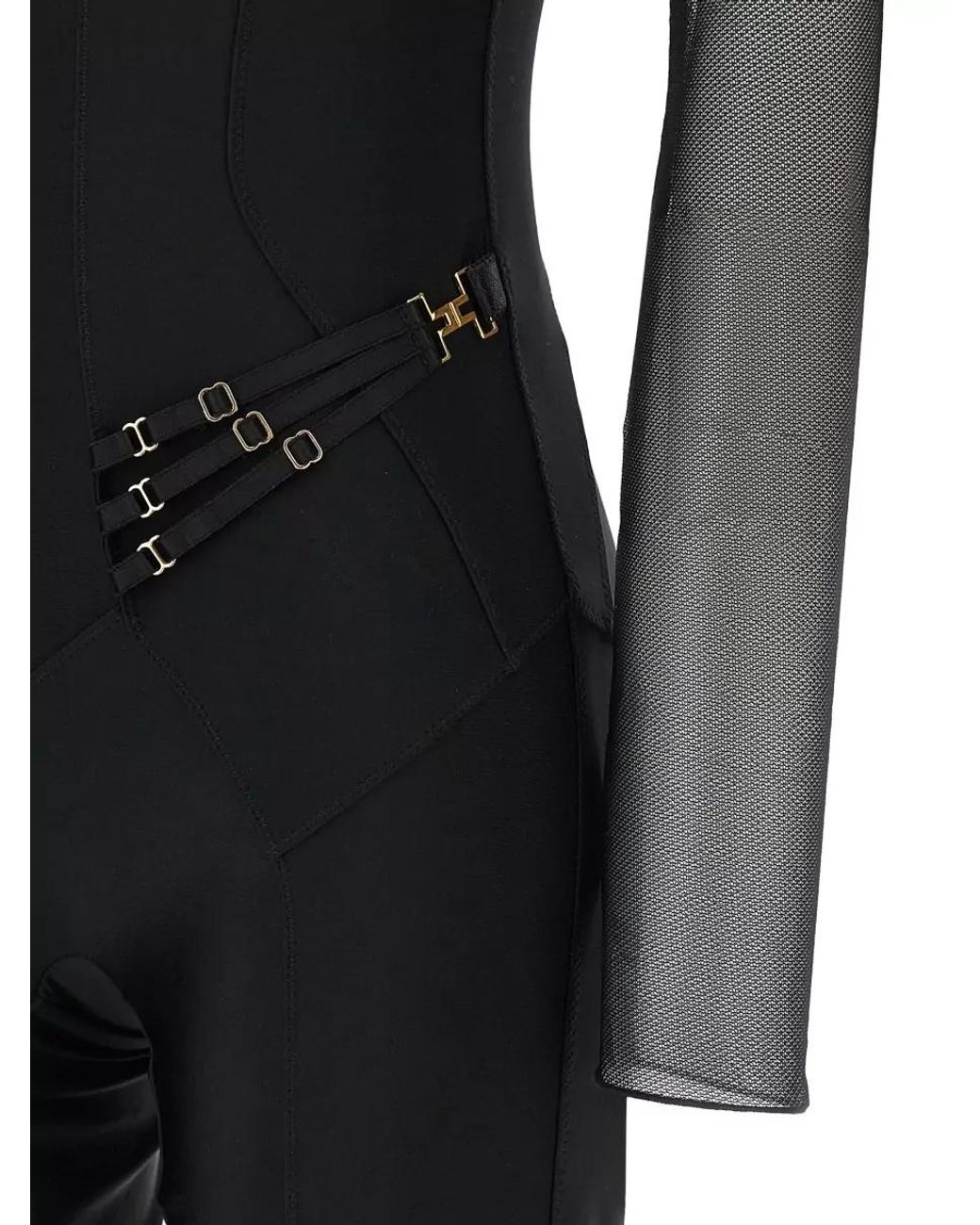 Elisabetta Franchi Black Mesh Panel Long-Sleeve Jersey Jumpsuit