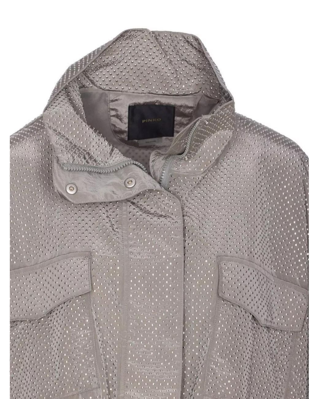 Pinko Gray Drawstring Waist Parka Strass