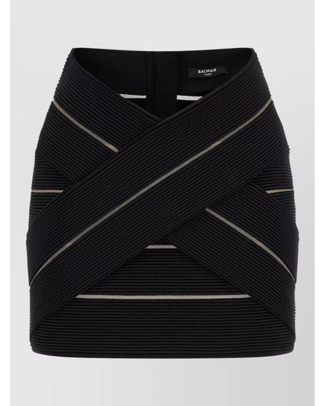 Balmain Black Mesh Panel V-Waist Mini Skirt