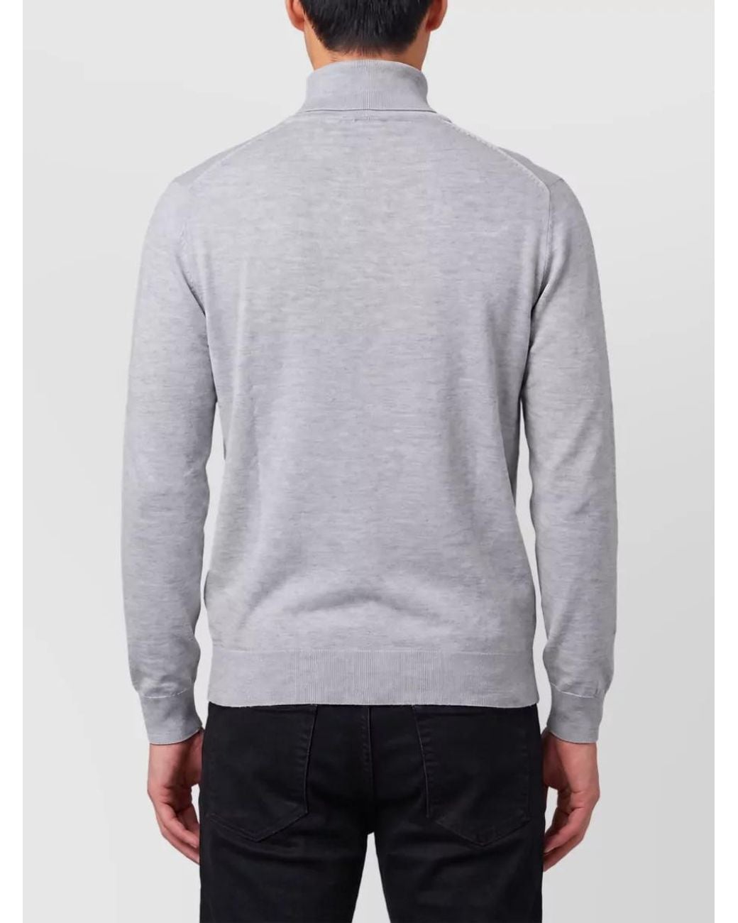 John Smedley Gray Merino Wool Ribbed Turtleneck Jumper for men