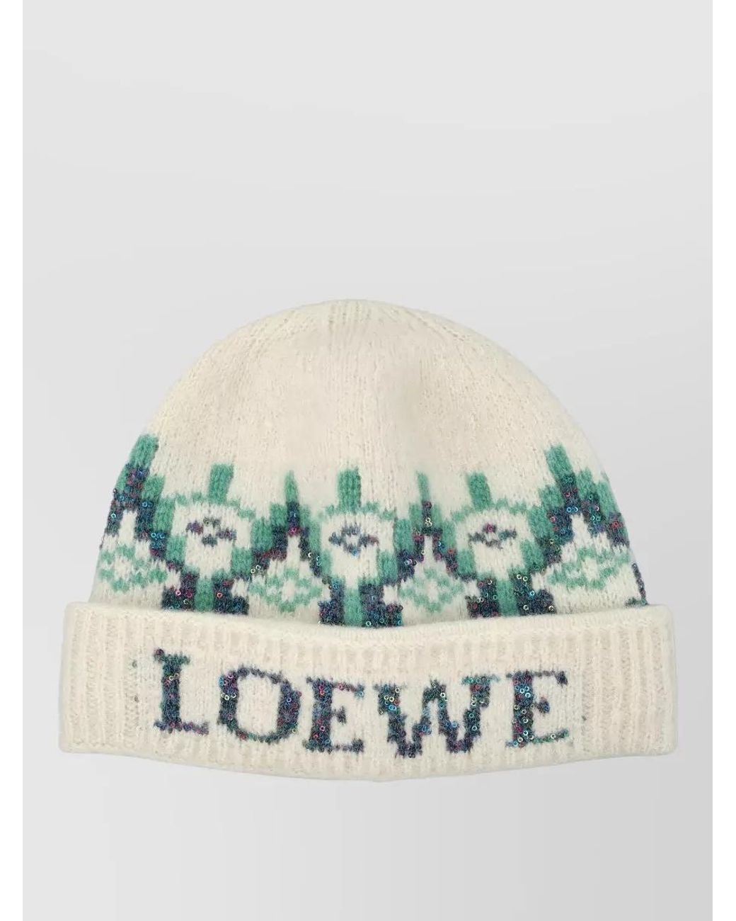 Loewe Blue Ribbed Fair Isle Beanie