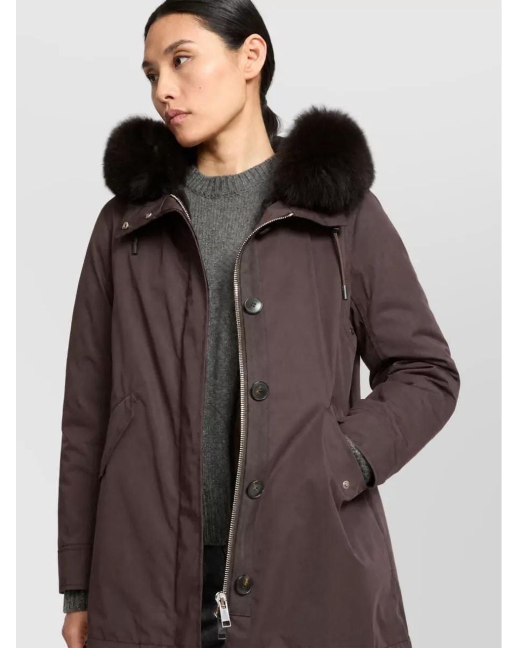 Yves Salomon Brown Cotton Blend Hooded Parka Jacket