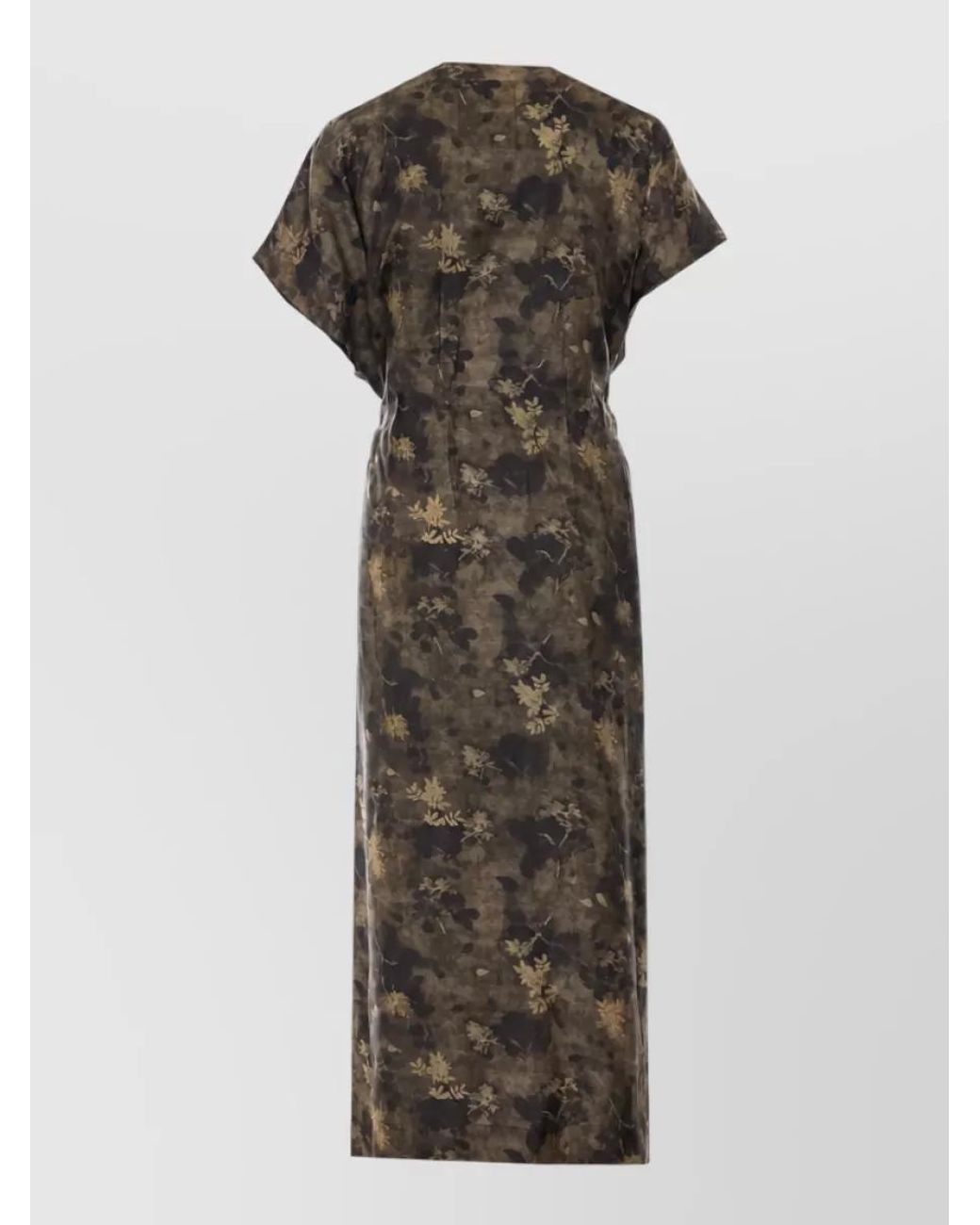 Uma Wang Green Floral Print V-Neck Short-Sleeve Midi Dress