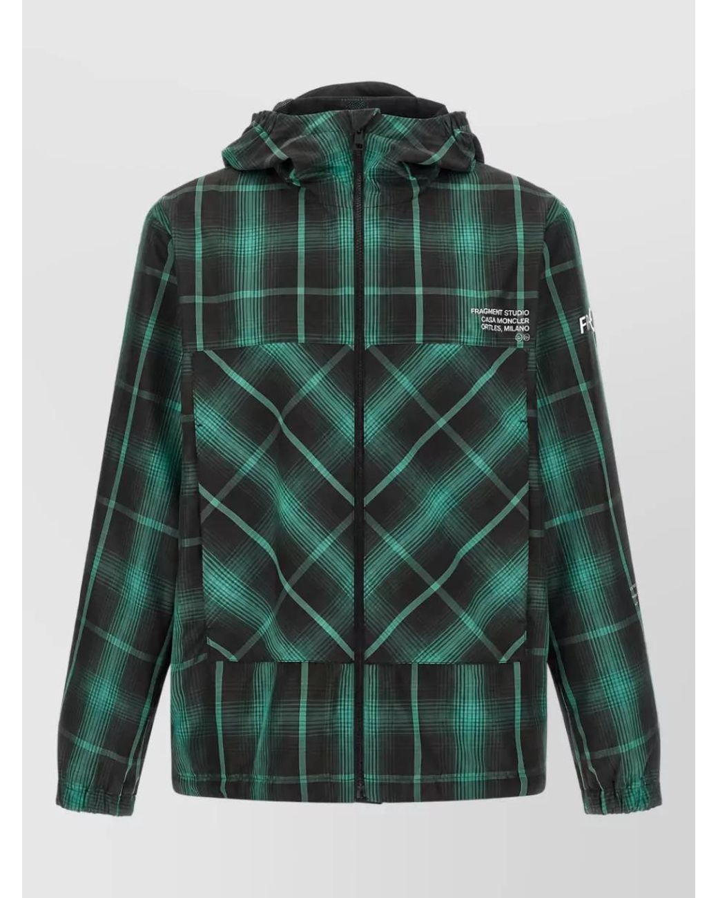 Moncler Genius Green Checked Hooded Windbreaker for men
