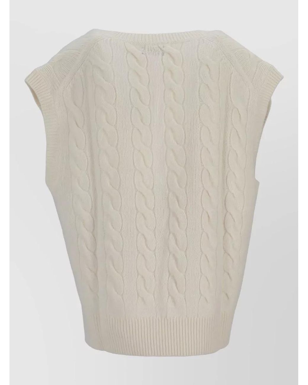 Ralph Lauren Natural Wool Cashmere Sleeveless V-Neck Fine-Knit Top