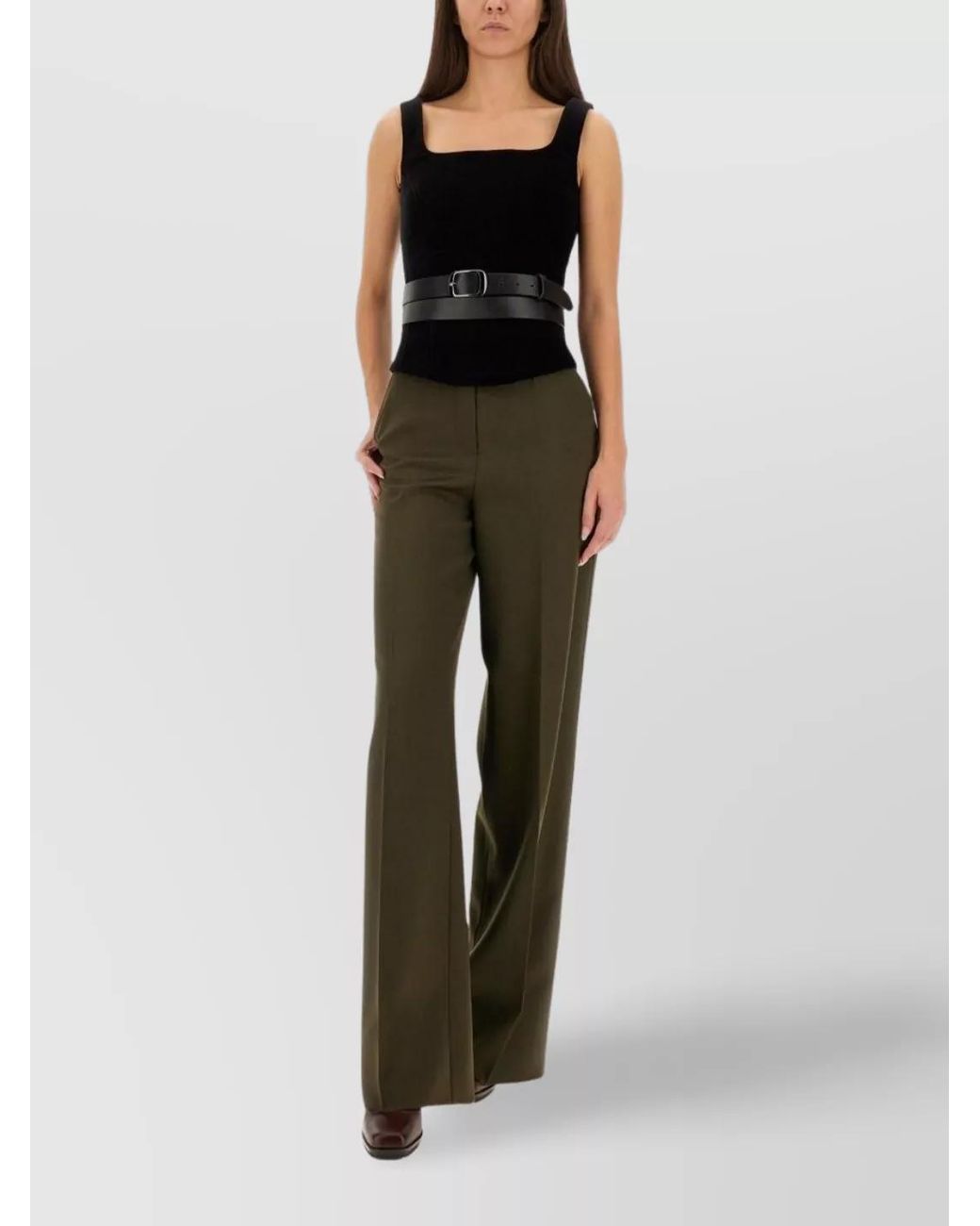 Max Mara Green Virgin Wool Wide-Leg Trousers