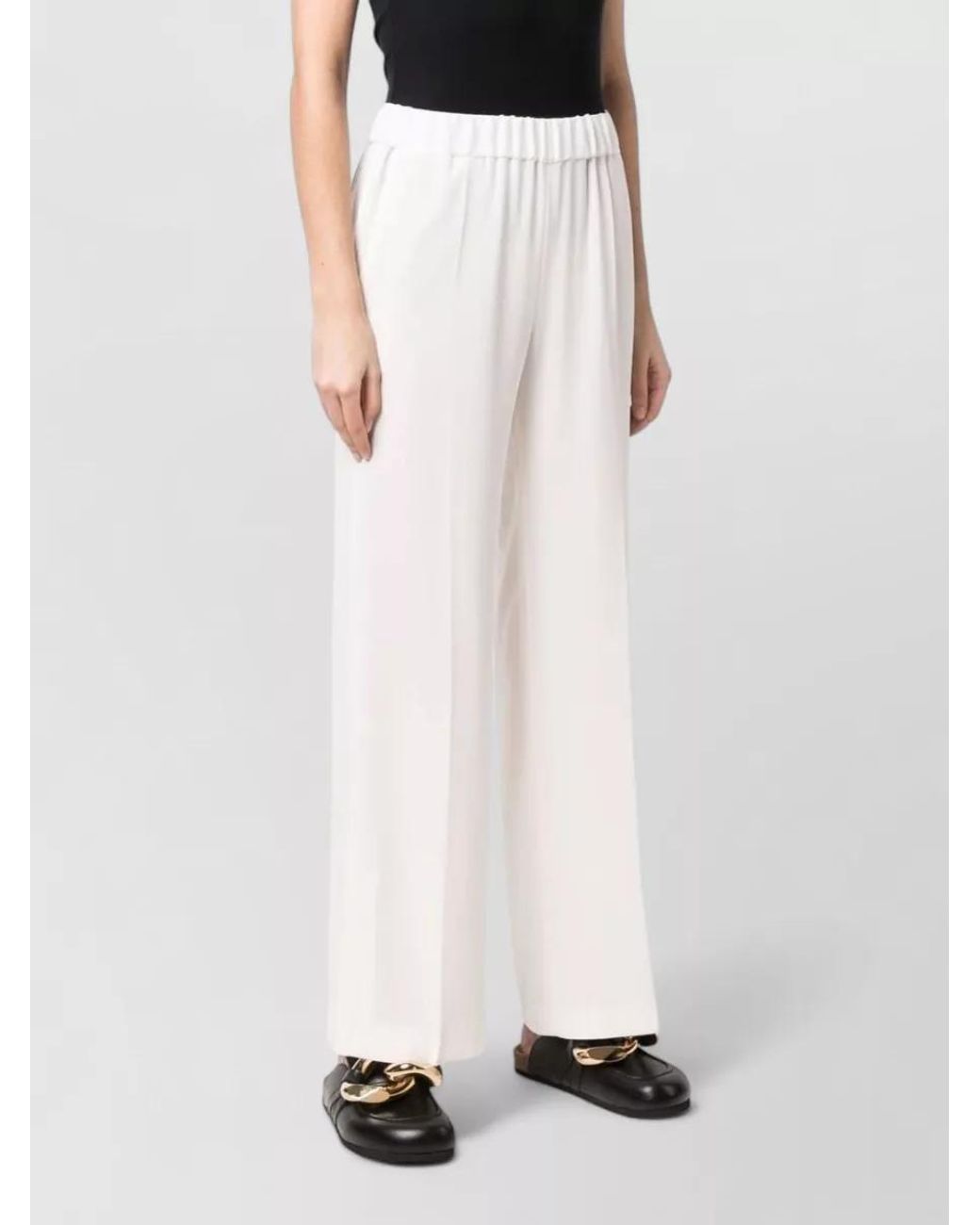 Alberto Biani White High-Rise Wide-Leg Trousers