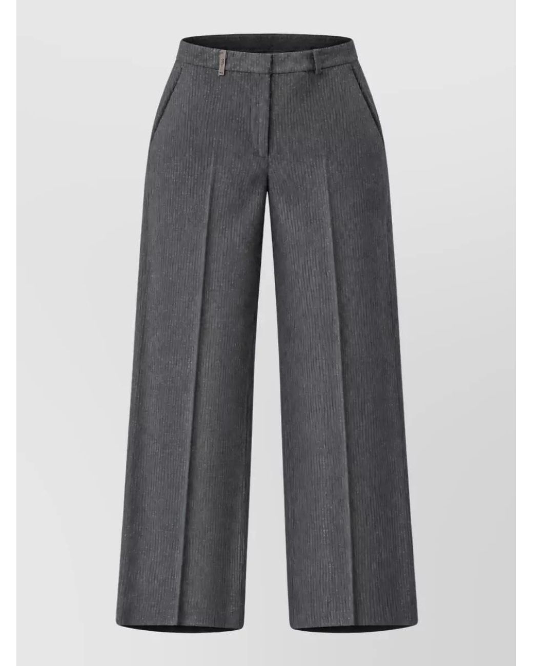 Peserico Gray Ribbed Wide-Leg Trousers