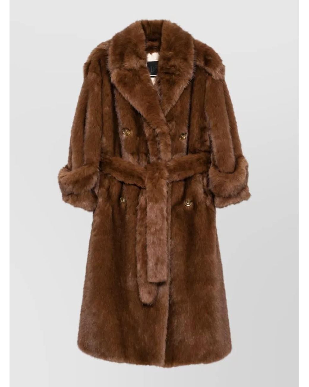 BB COUTURE Brown Faux Fur Double-Breasted Belted Coat