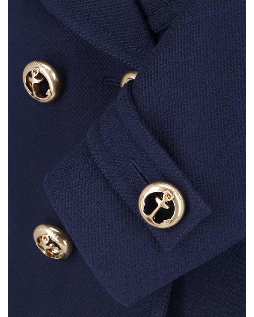 Balenciaga Blue Wool Textured Cropped Double-Breasted Peacoat