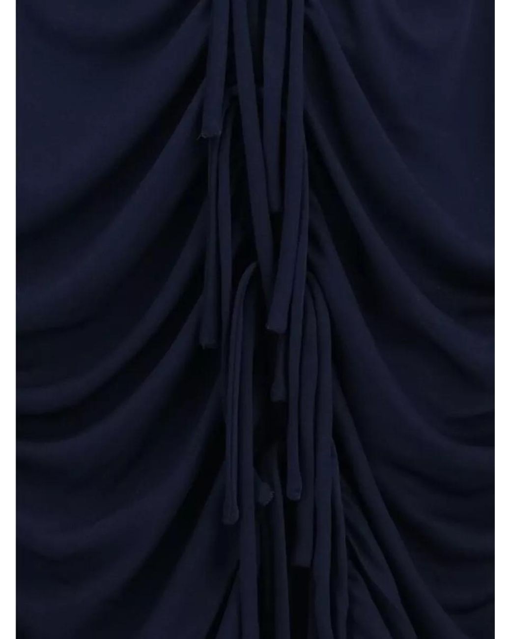 Giorgio Armani Blue Viscose Ruched V-Neck Long-Sleeve Top