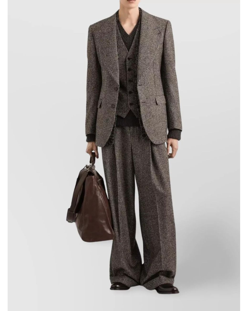 Dolce & Gabbana Brown Alpaca-Blend Prince Of Wales Wide-Leg Pants for men