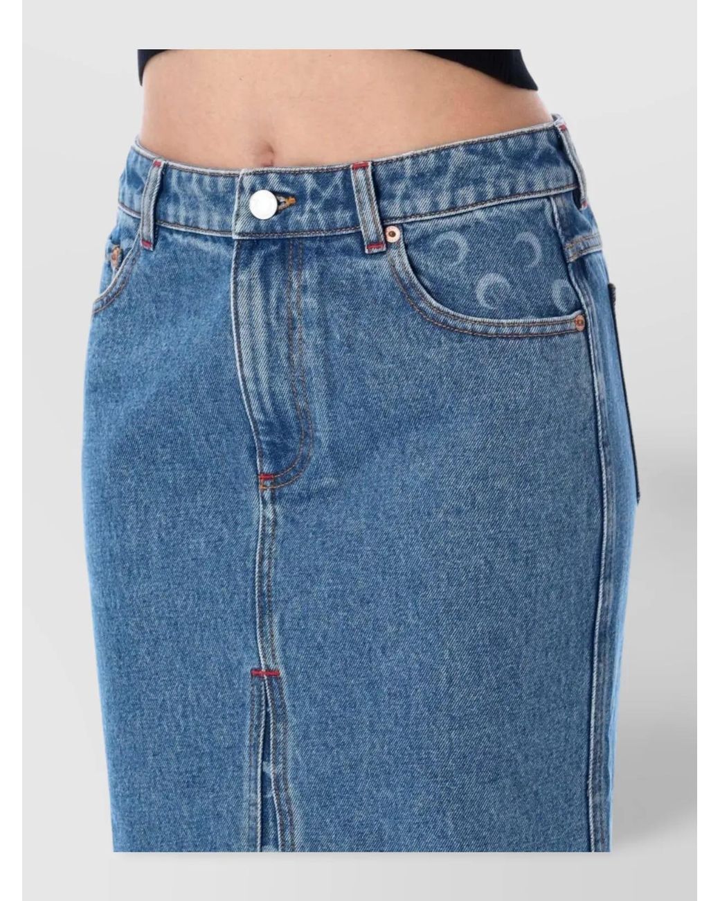 MARINE SERRE Blue Denim High-Rise Slim-Fit Maxi Skirt