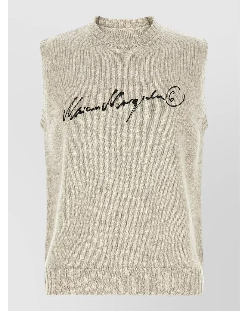 MM6 by Maison Margiela Natural Wool Logo-Print Sleeveless Jumper for men