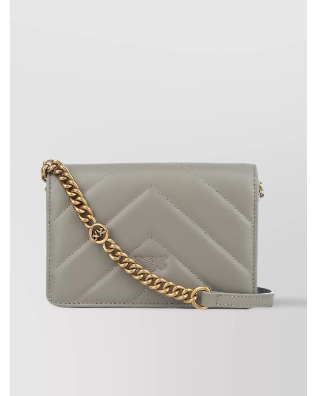 Pinko Gray Love Bag Click Mini Leather Cross-Body Bag