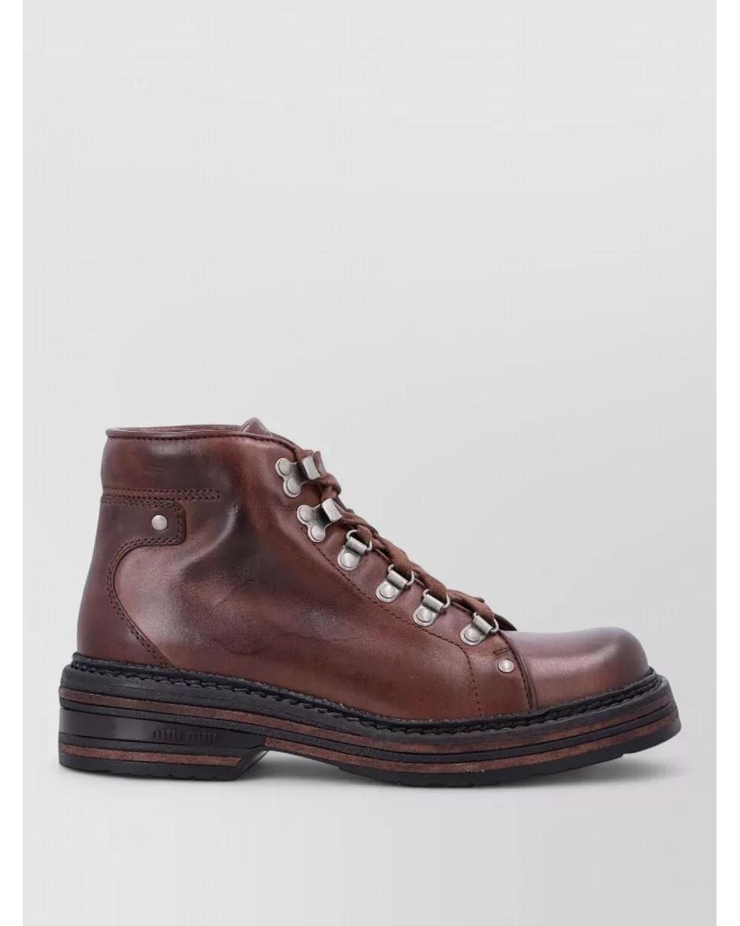 Miu Miu Brown Leather Lace-Up Ankle Boots