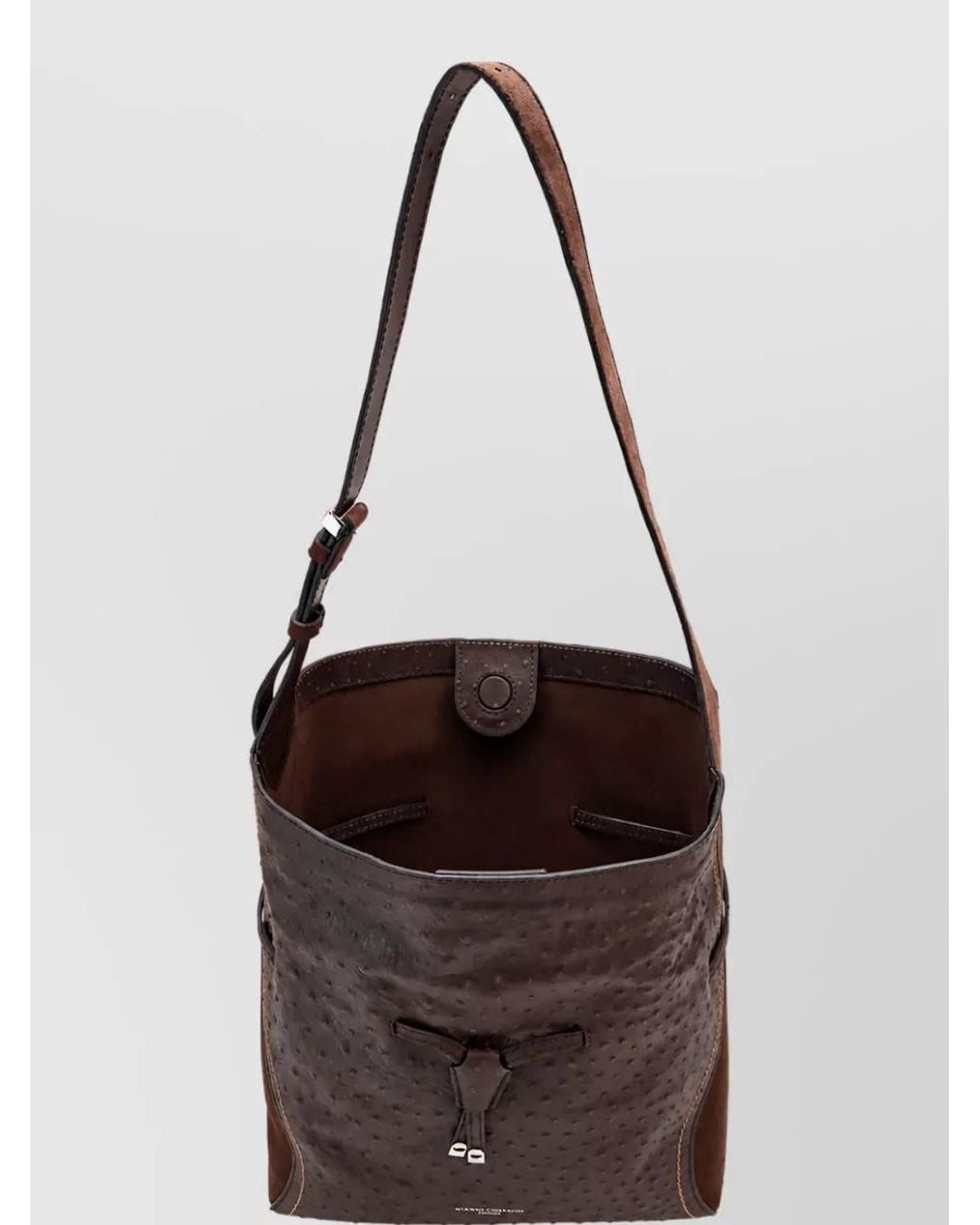 Gianni Chiarini Brown Leather Ostrich-Print Shoulder Bag