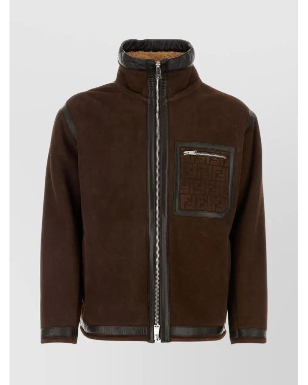 Fendi Brown Lamb Leather Shearling Loose-Fit Jacket for men