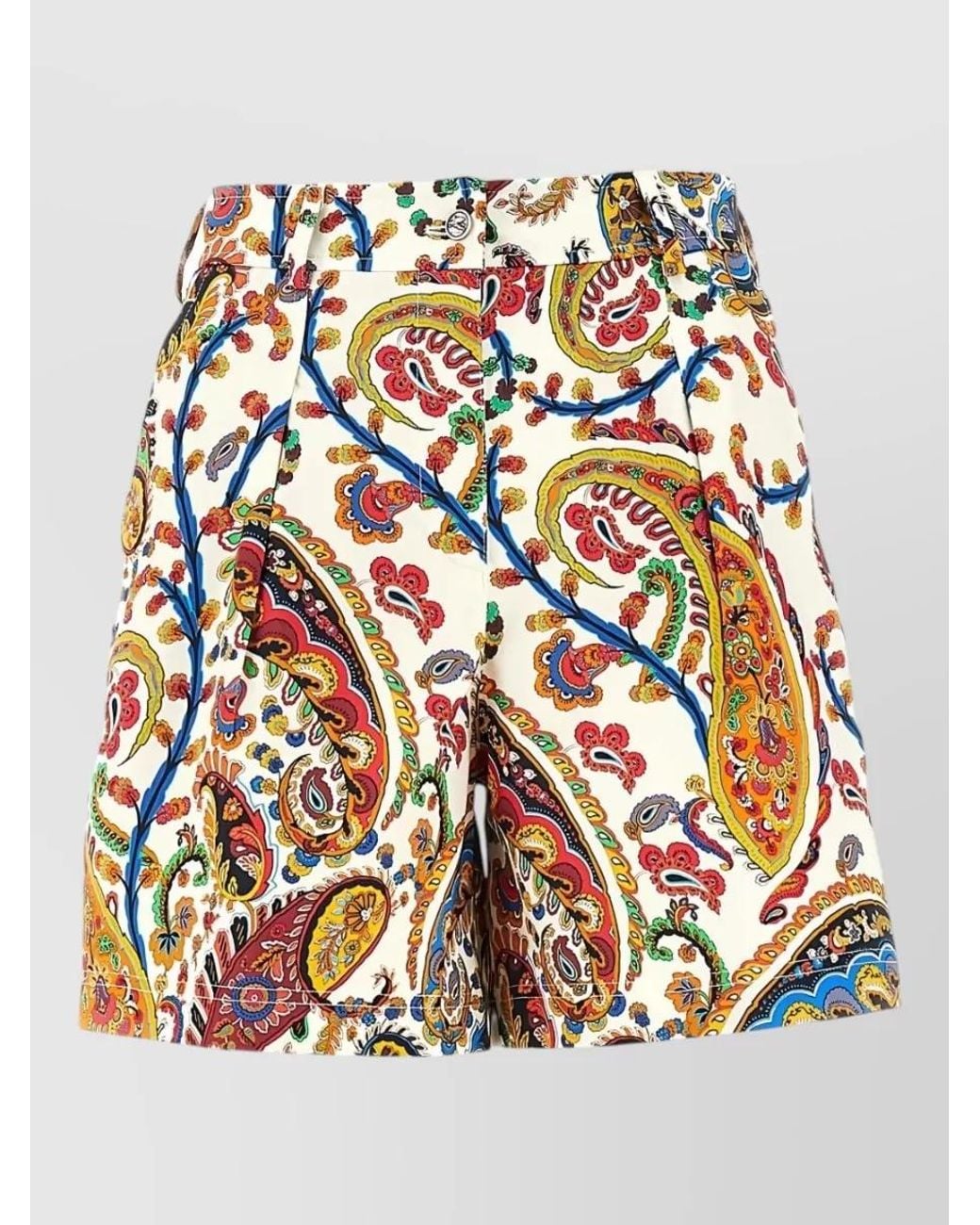 Etro Multicolor Printed Pleated Tailored Shorts