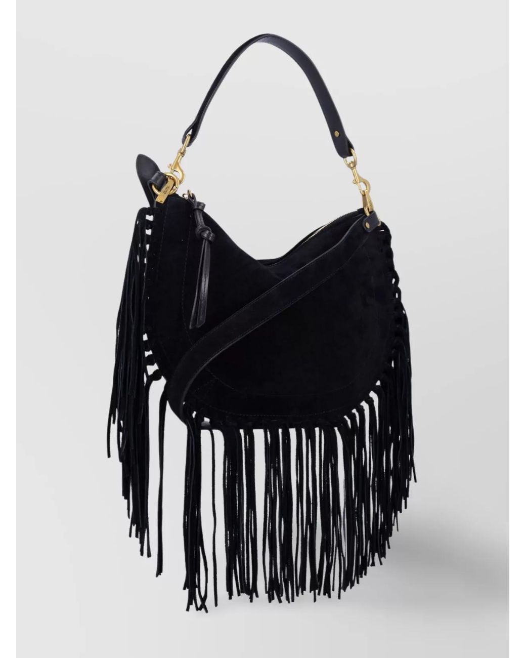 Isabel Marant Black Soft Fringe Zip Crossbody Bag