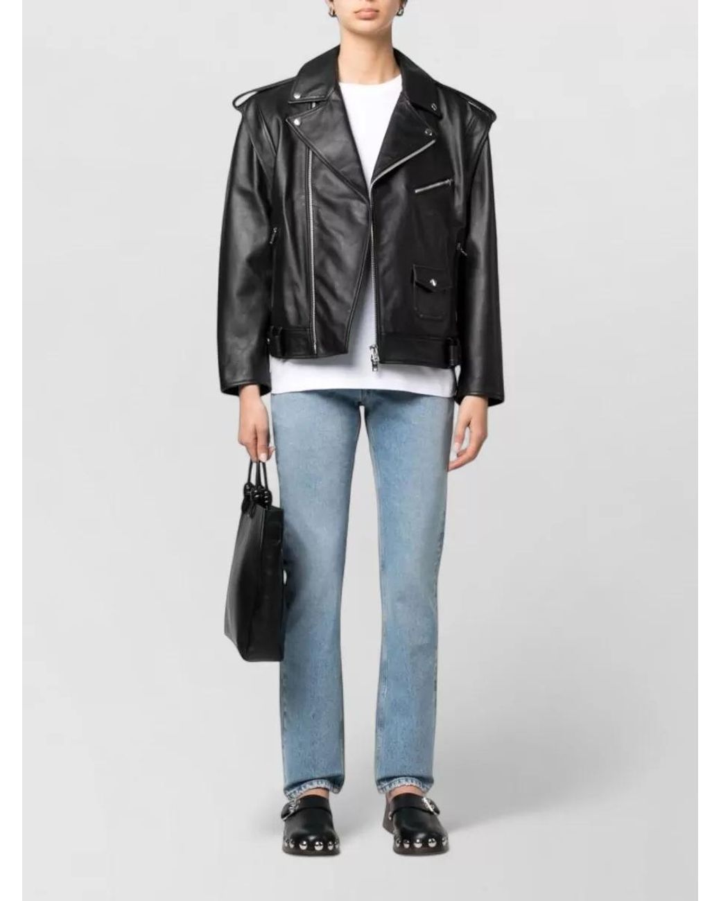 ARMARIUM Black Grained Leather Biker Jacket
