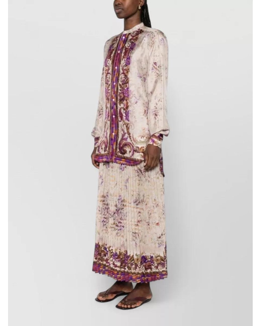 Pierre Louis Mascia Pink Floral Print Silk Long Sleeve Mandarin Collar Blouse