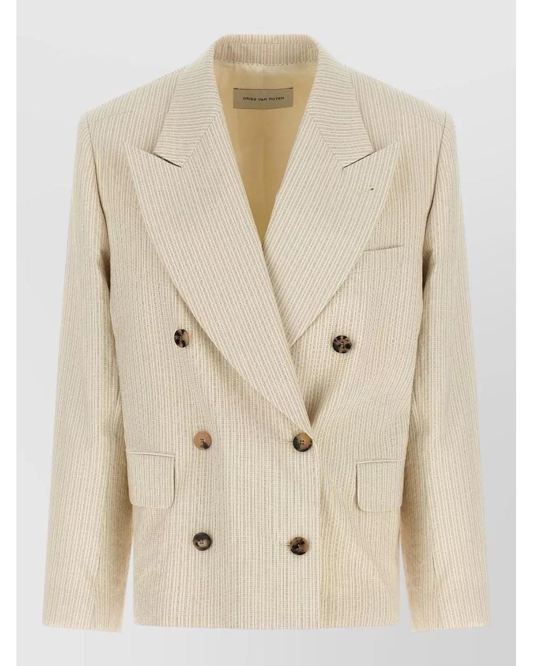 Dries Van Noten Natural Striped Double-Breasted Blazer